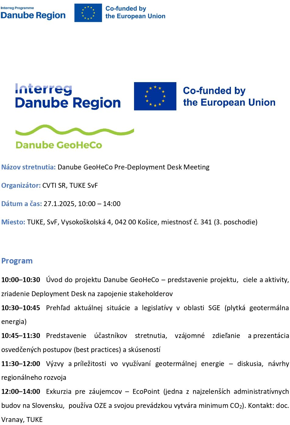Projekt Danube GeoHeCo – Košice (27.1.2025)