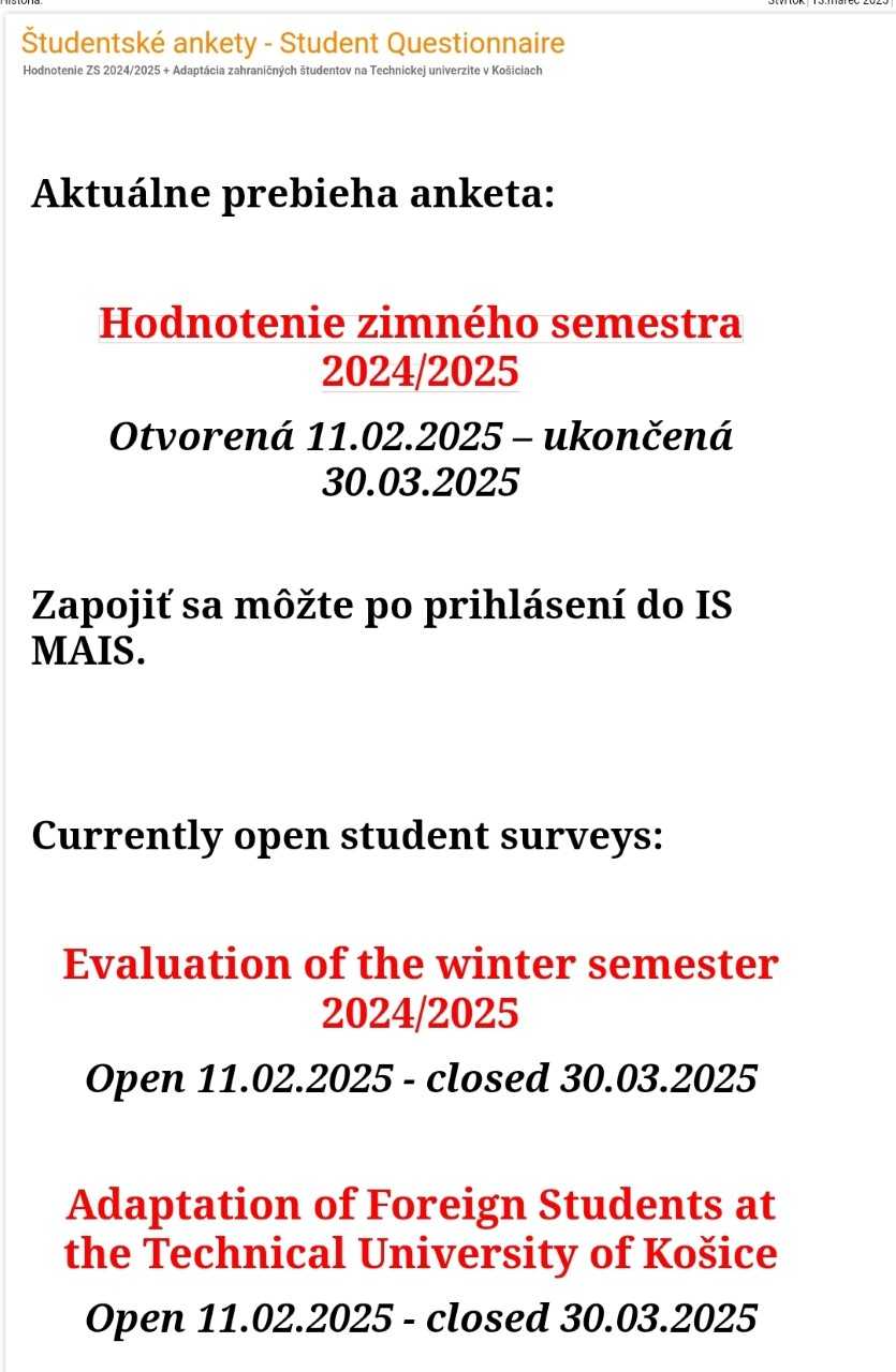 ANKETA: Hodnotenie zimného semestra 2024/2025 – Evaluation of the winter semester 2024/2025 (11.2.2025 – 30.3.2025)