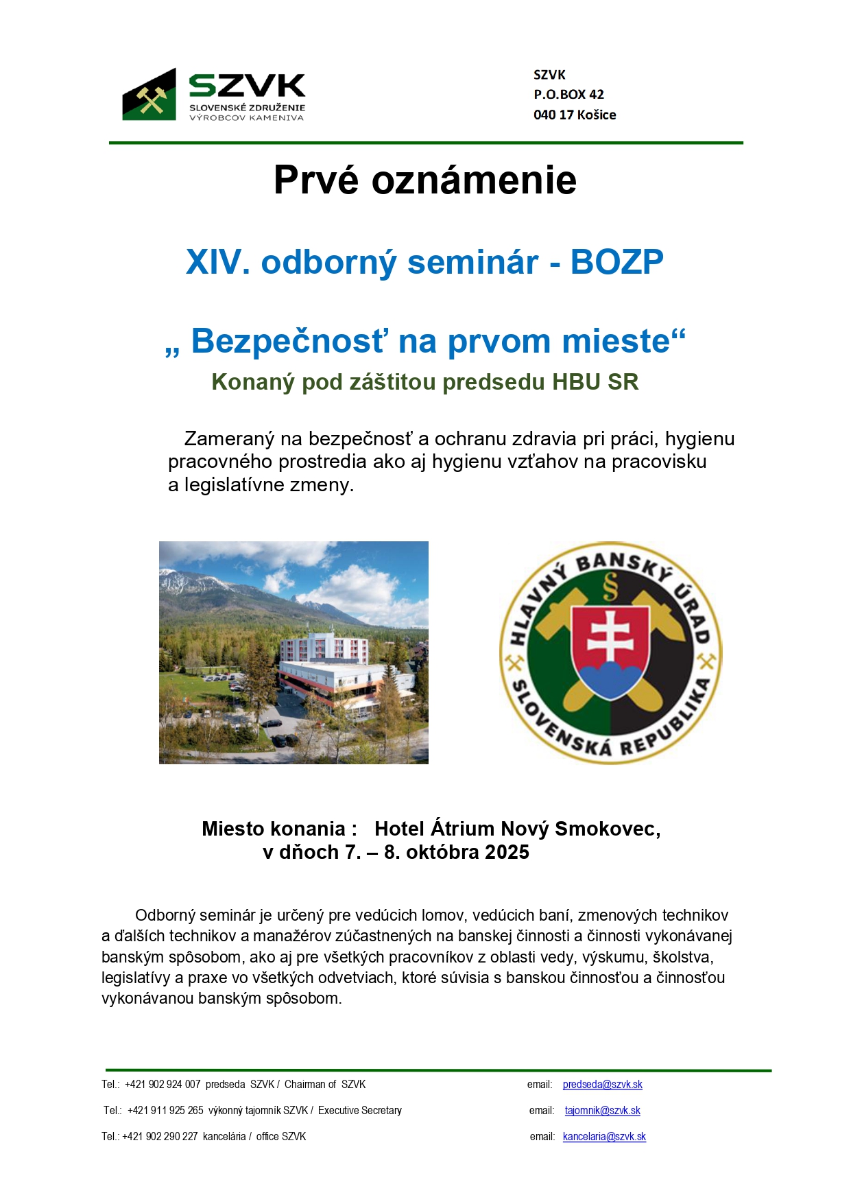 Prvé oznámenie XIV. seminár SZVK