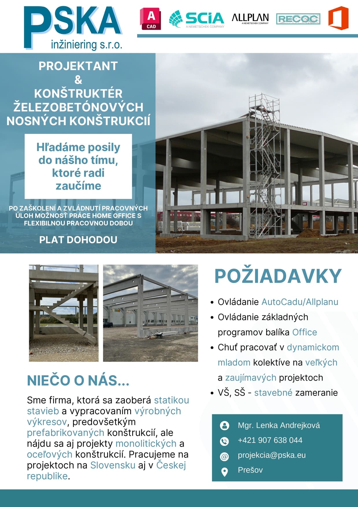 PSKA inžiniering s.r.o. hľadá projektantov a konštruktérov železobetónových nosných konštrukcií